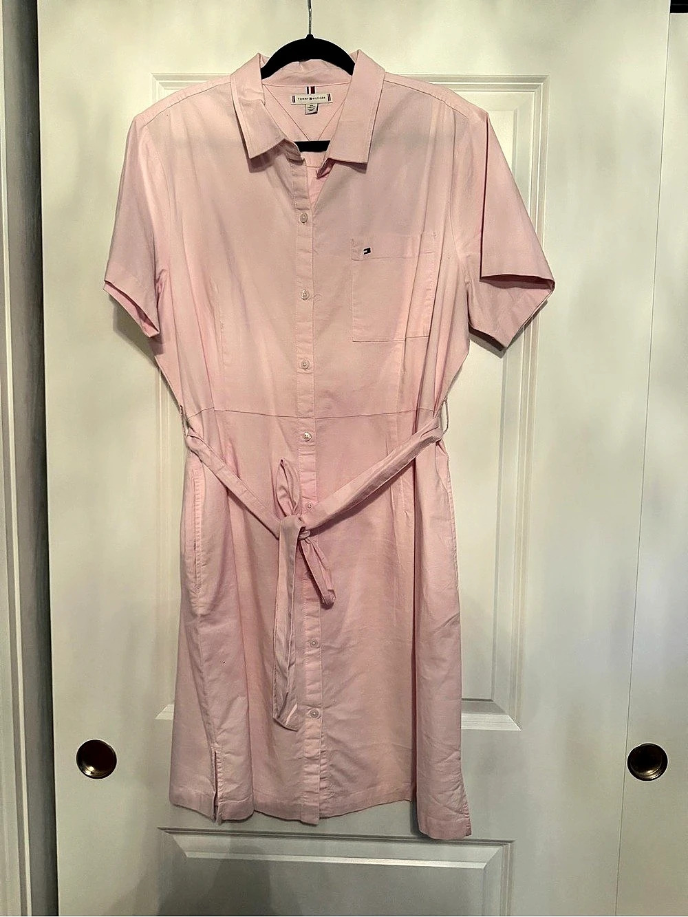 Tommy Hilfiger Belted Linen-Cotton Blend Shirtdress